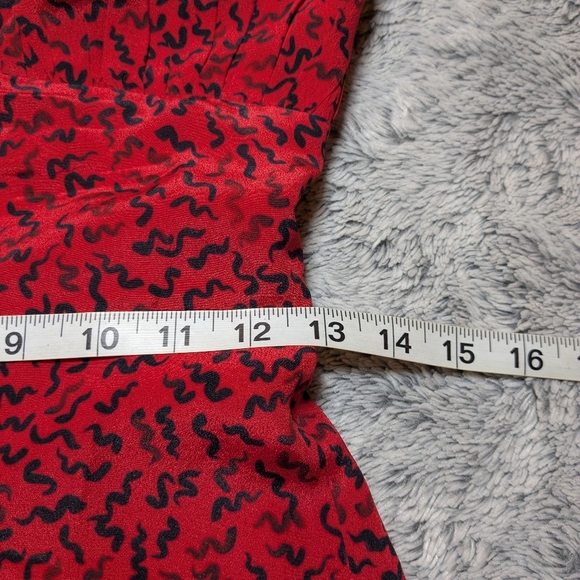 Realisation Par Red Mini Dress Venus Puff Sleeves Sweetheart Silk XS - Picture 9 of 10